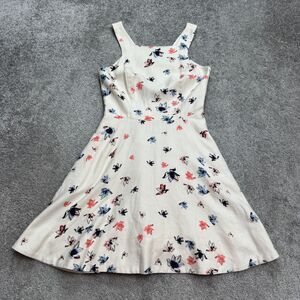 Club Monaco Cut Out Cotton Silk A-Line Dress Womens 2 Ivory Floral Sleeveless